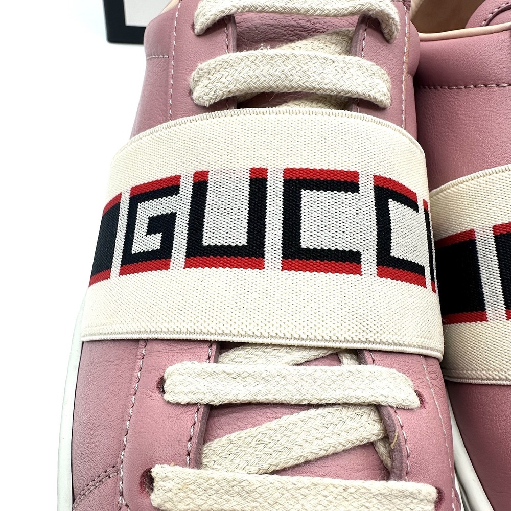 Gucci Bubblegum Pink Leather Ace Logo Stripe Strap Low Top Sneakers 6/36.5 - Picture 4 of 17